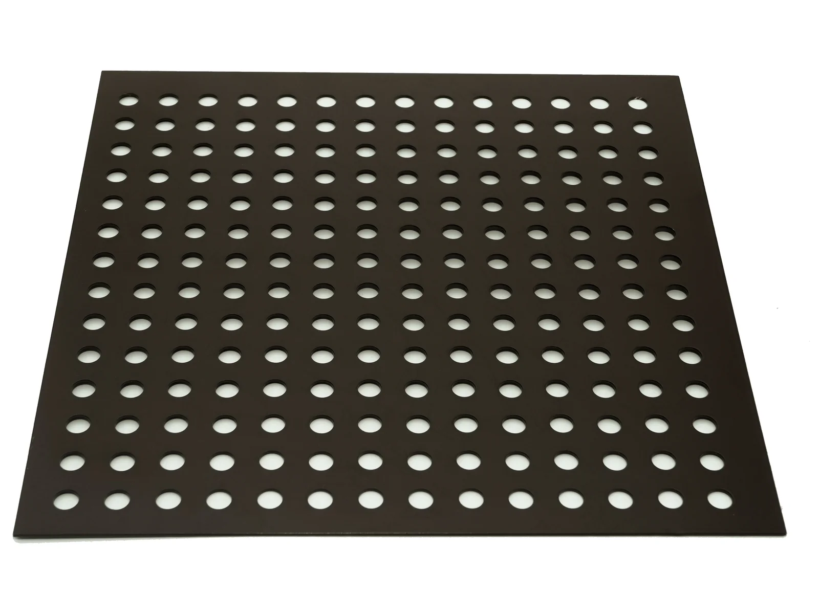 Metal sheet with round holes in a straight arrangement