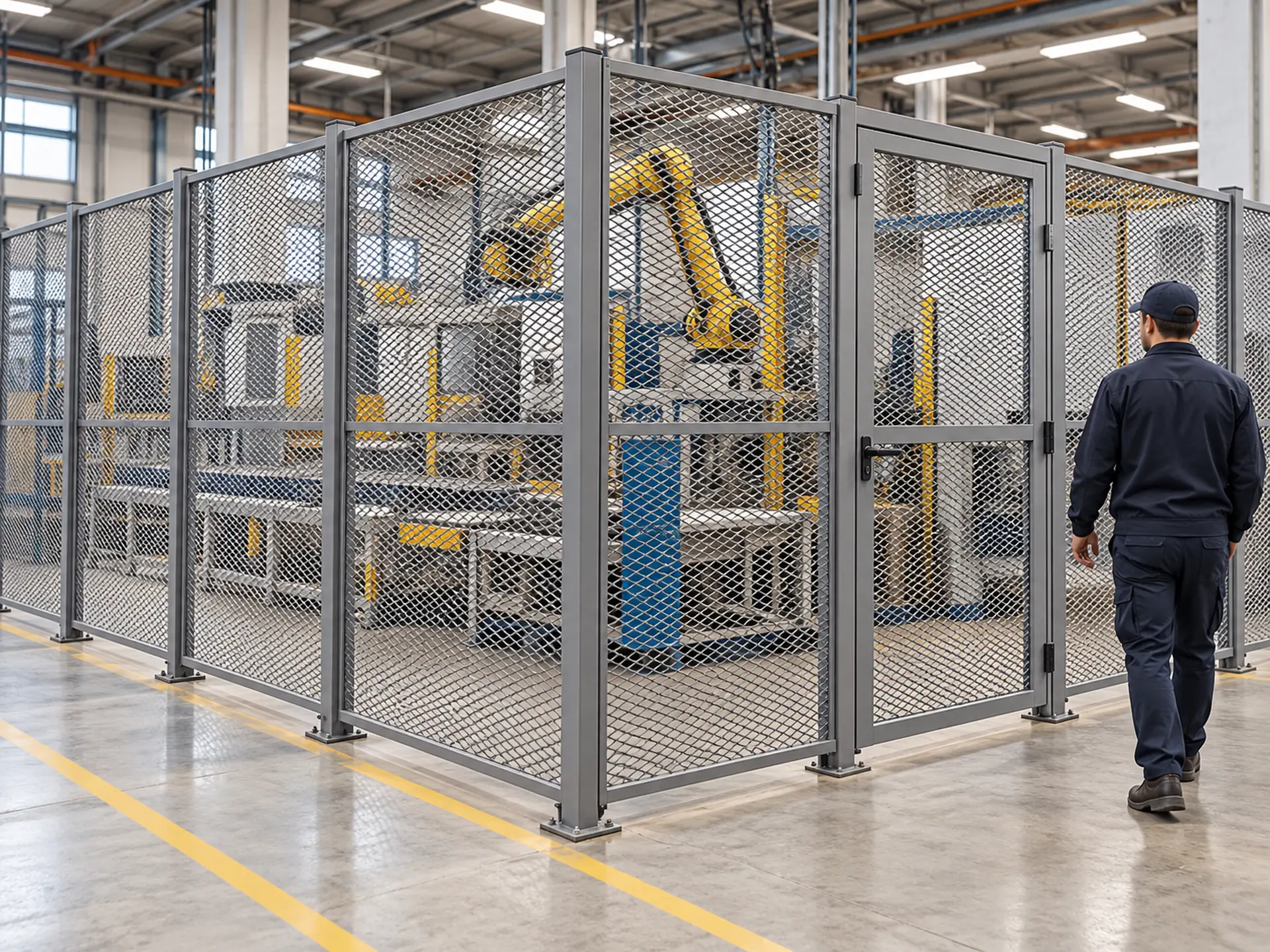 AI application concept showing framed expanded metal panels around industrial equipment