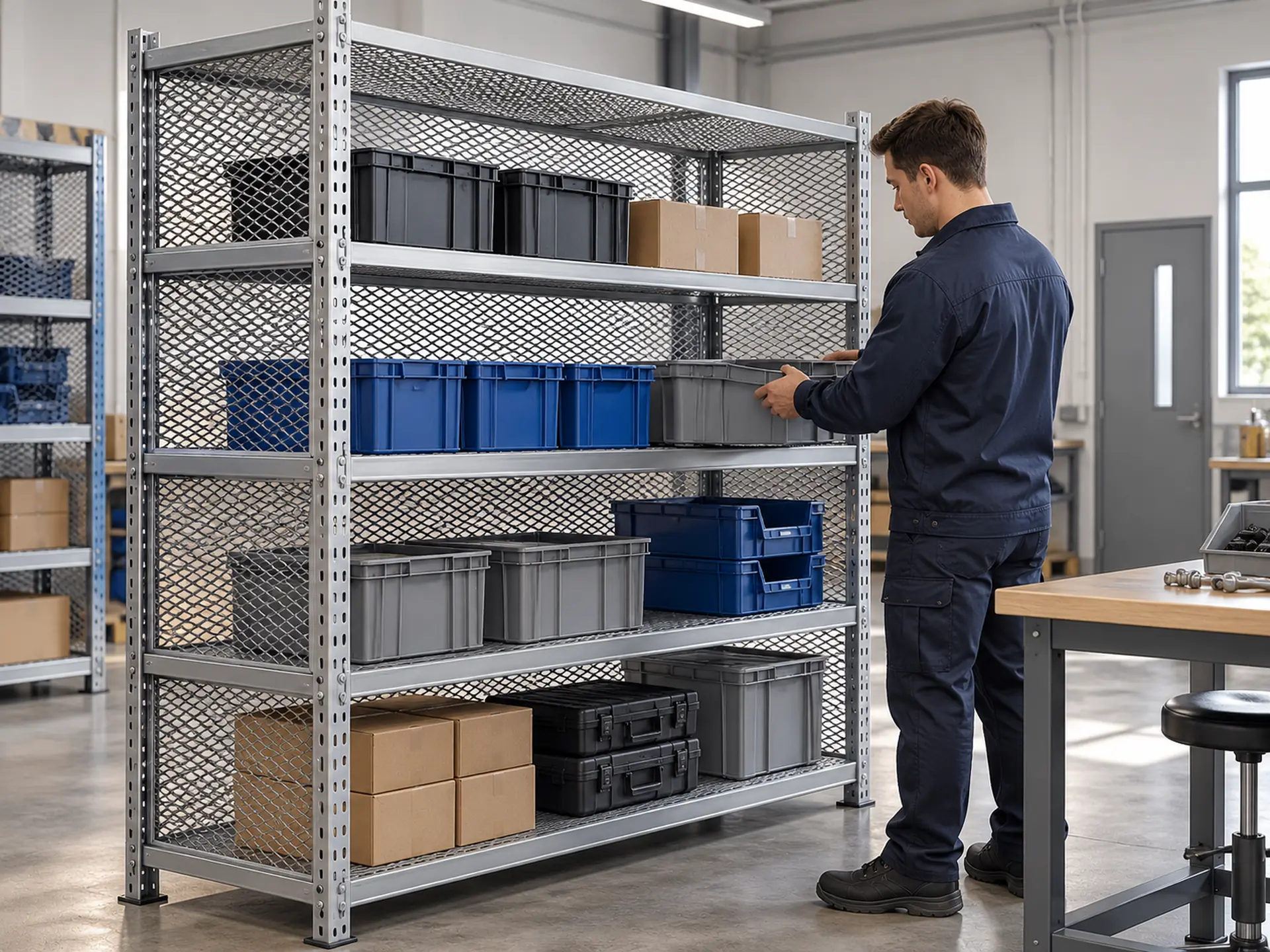 AI application concept showing expanded metal infill in storage racks