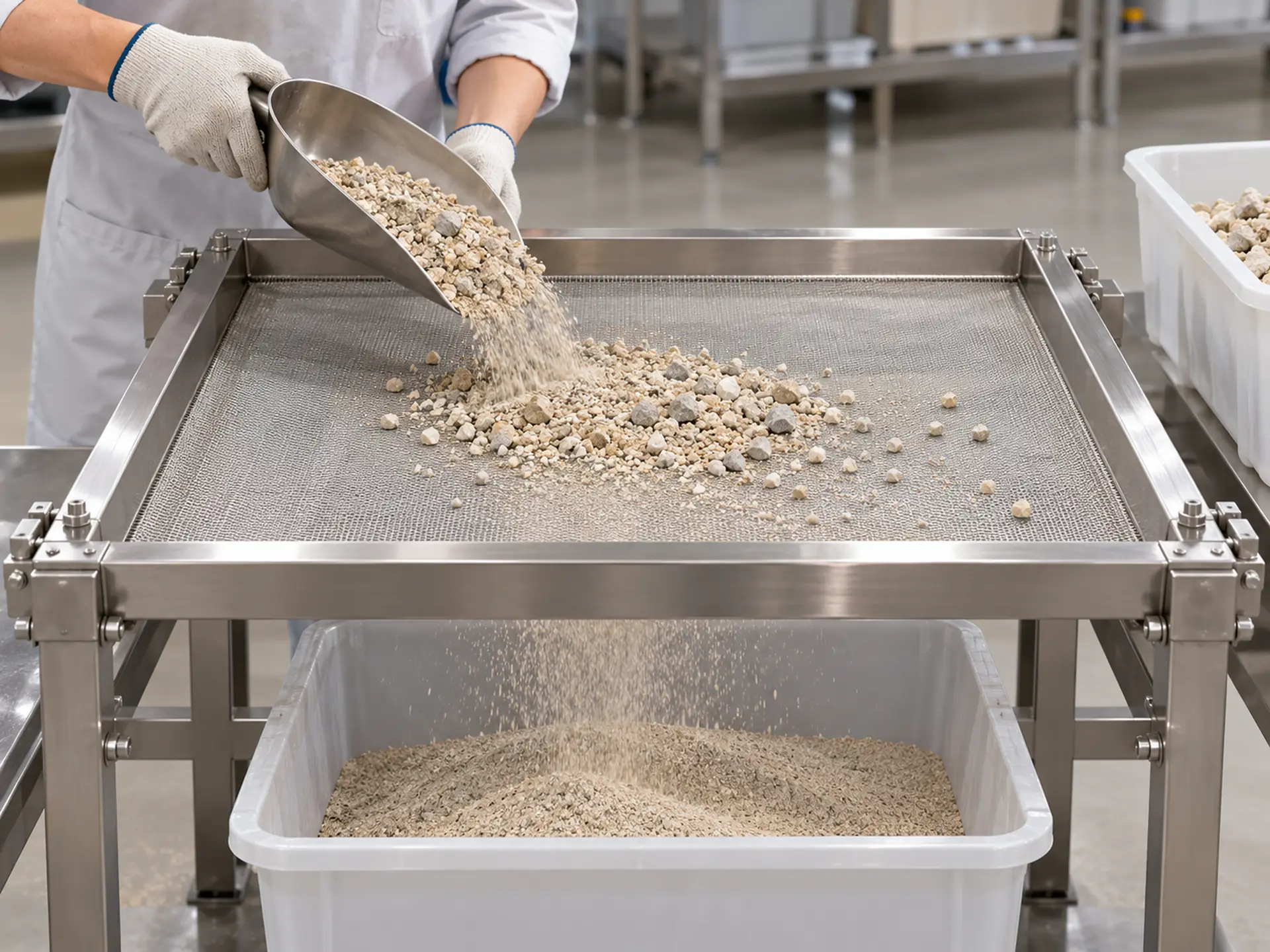 AI application concept showing woven mesh in a particle sieving tray
