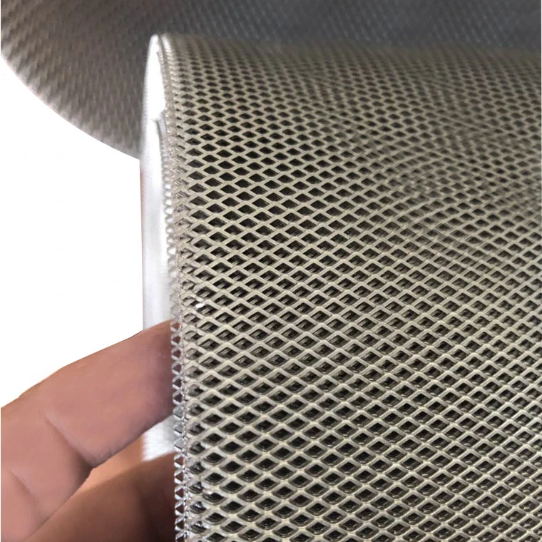 Fine diamond expanded mesh shown beside a hand