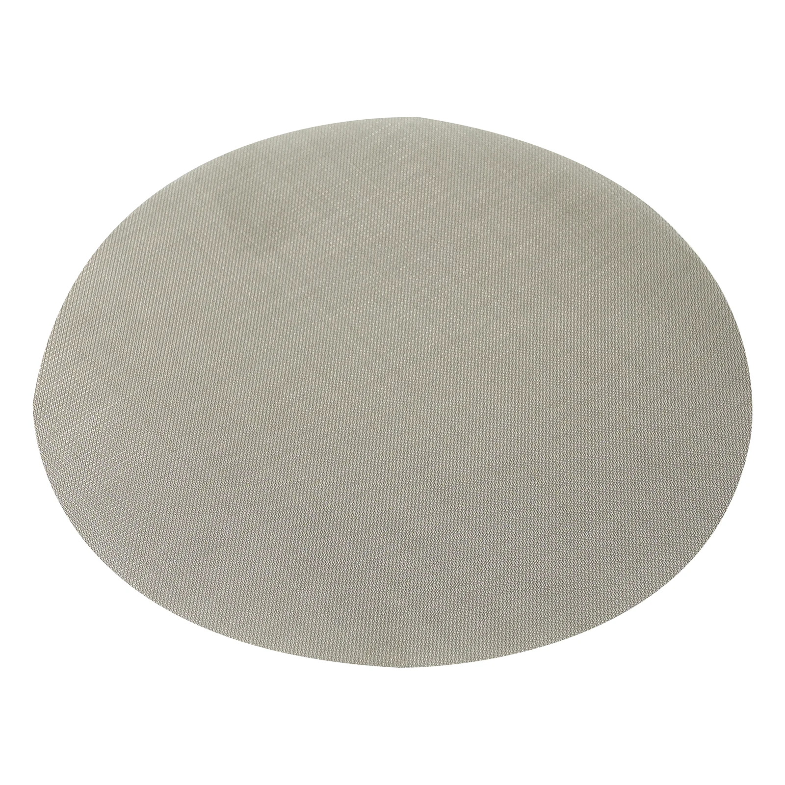Round stainless steel woven mesh sample with a fine interlaced surface